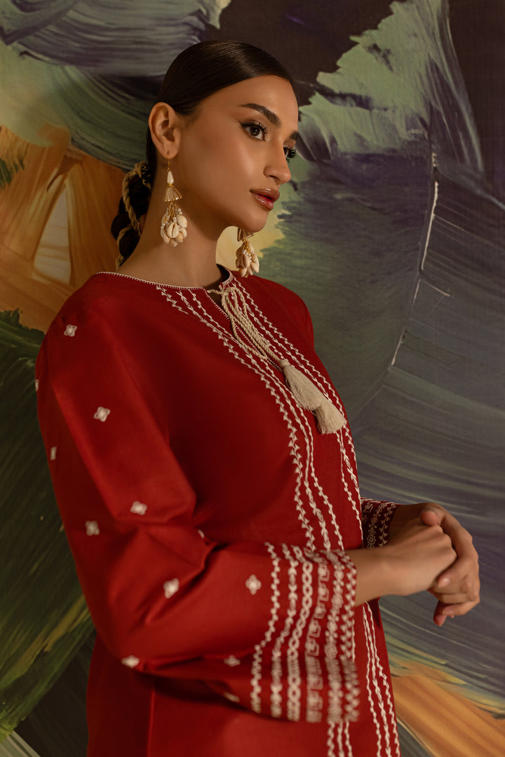 Brick 2Pc - Embroidered Khaddar Dress - BATIK