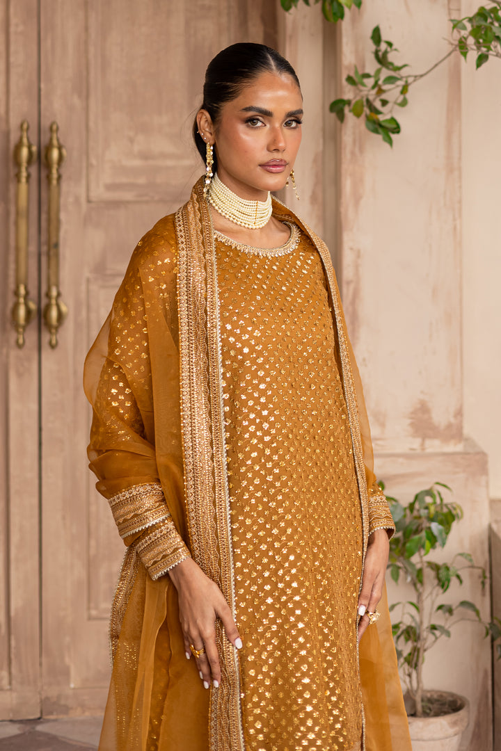 Ezra Mustard 3Pc - Embroidered Luxe Pret