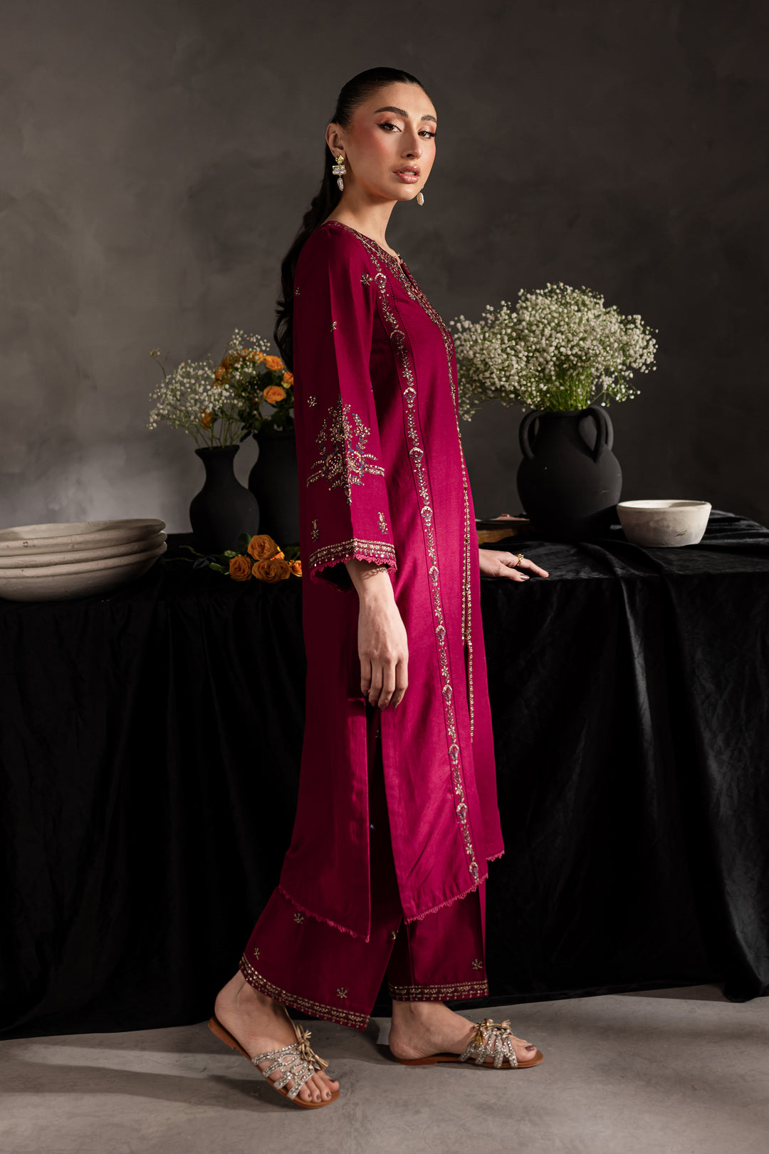 Maroon Rosewood 2Pc - Embroidered Khaddar dress - BATIK