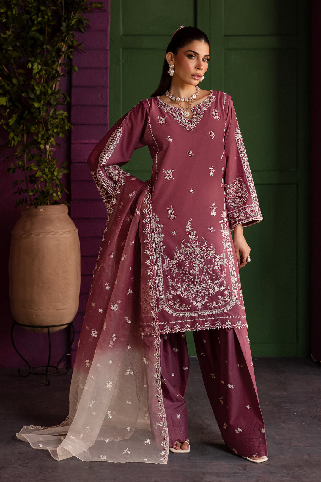 Siara 3Pc - Embroidered Solid Dress - BATIK