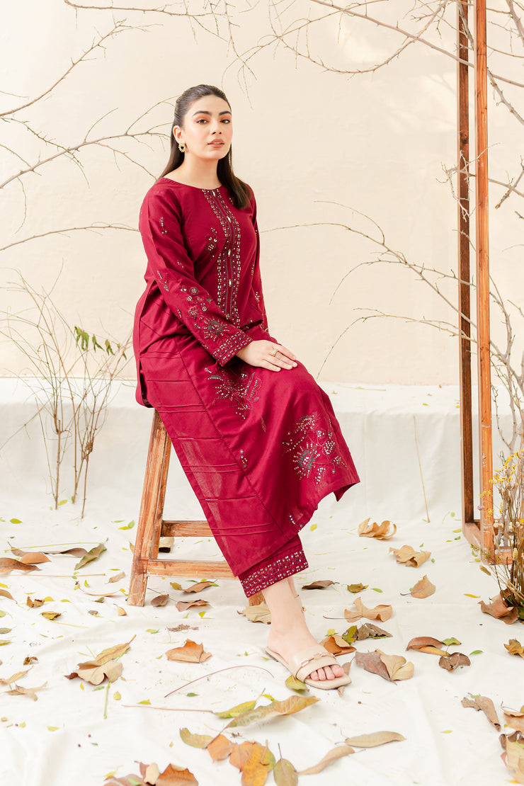 Teagan 2Pc - Embroidered Karandi Dress - BATIK