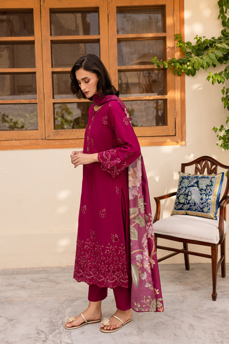 Lilas 3Pc - Embroidered Khaddar Dress - BATIK