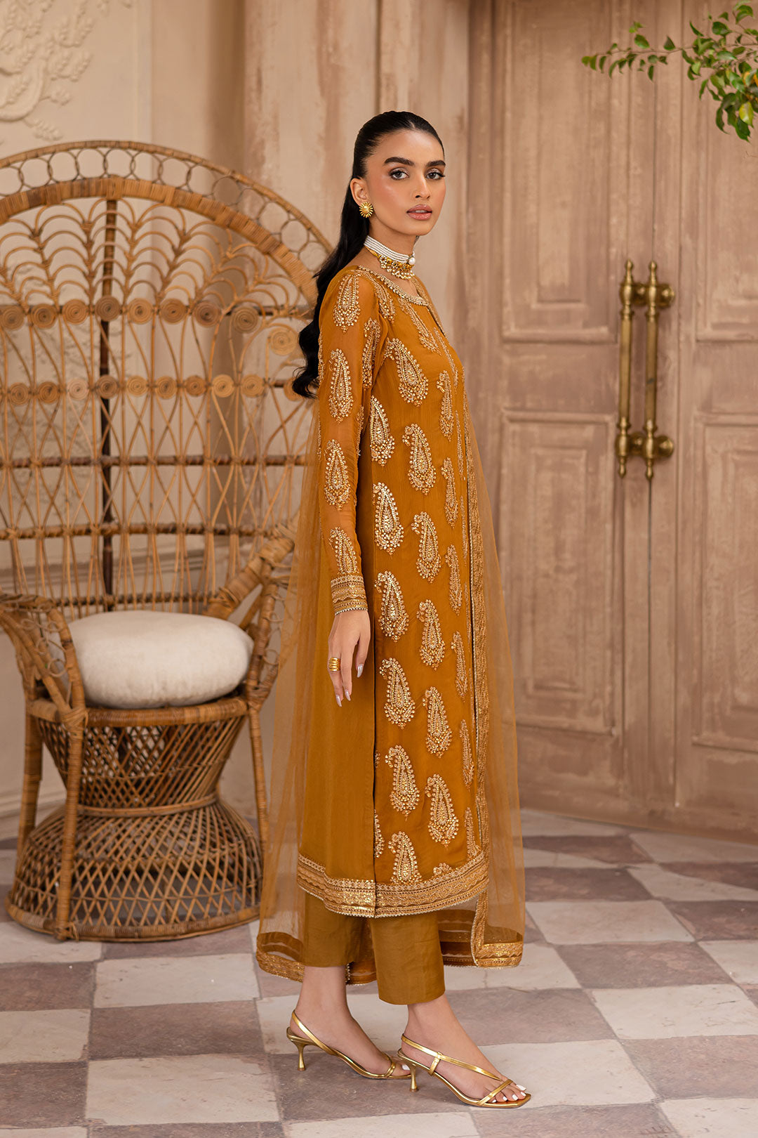 Paisley Mustard 3Pc - Embroidered Luxe Pret