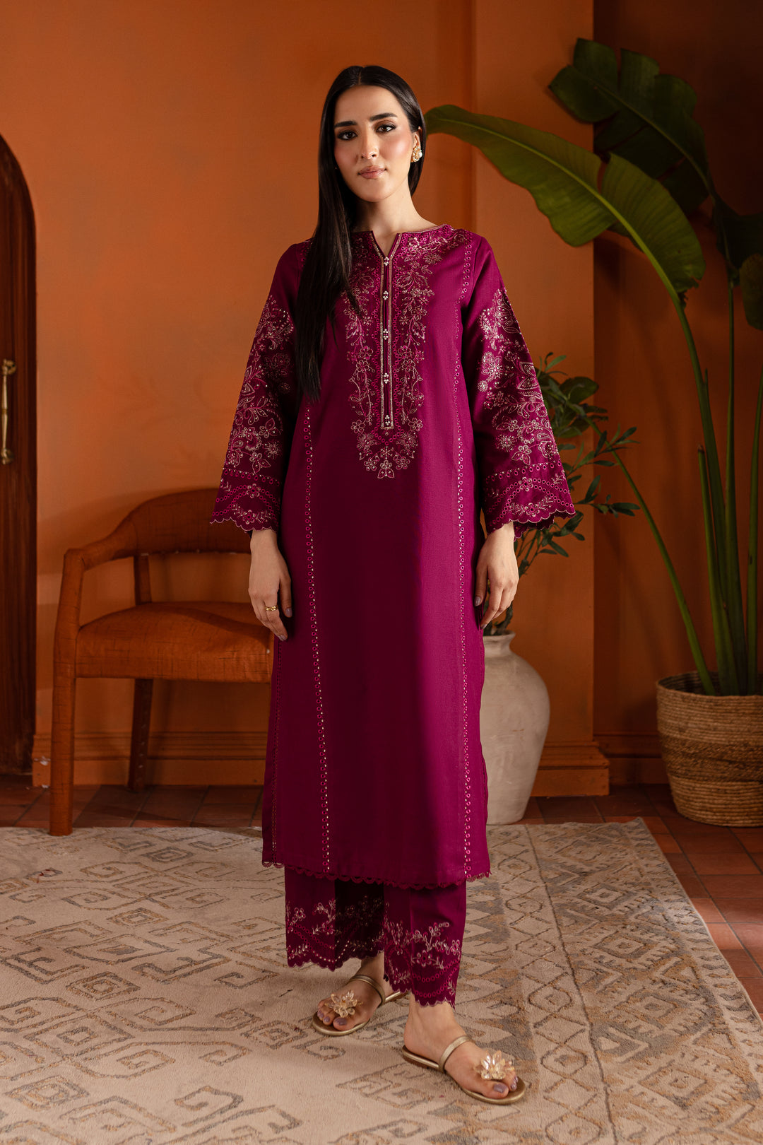 Magenta Luna 2Pc - Embroidered Khaddar Dress - BATIK