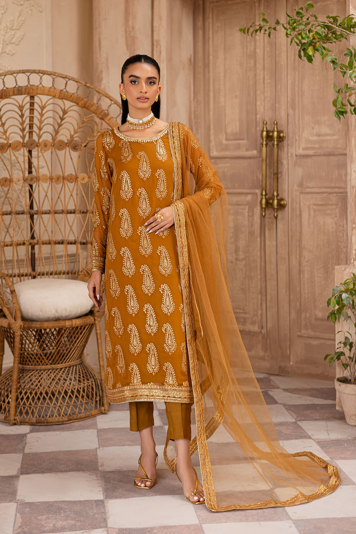 Paisley Mustard 3Pc - Embroidered Luxe Pret