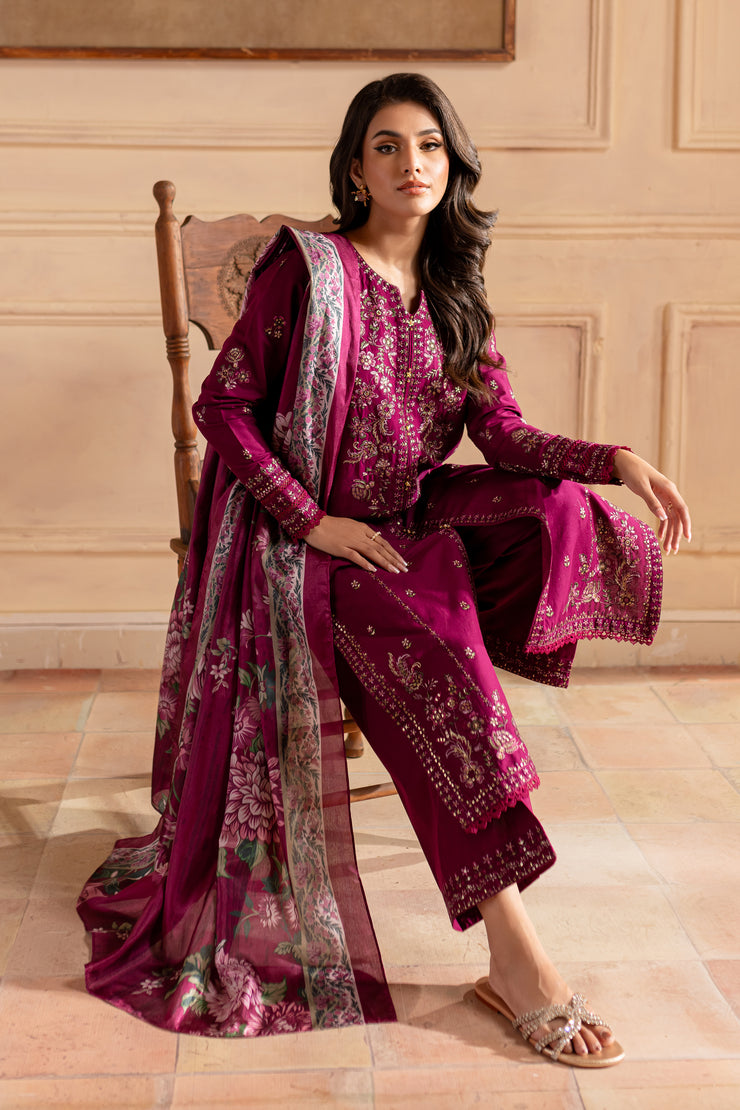 Evari 3Pc - Embroidered Khaddar Dress