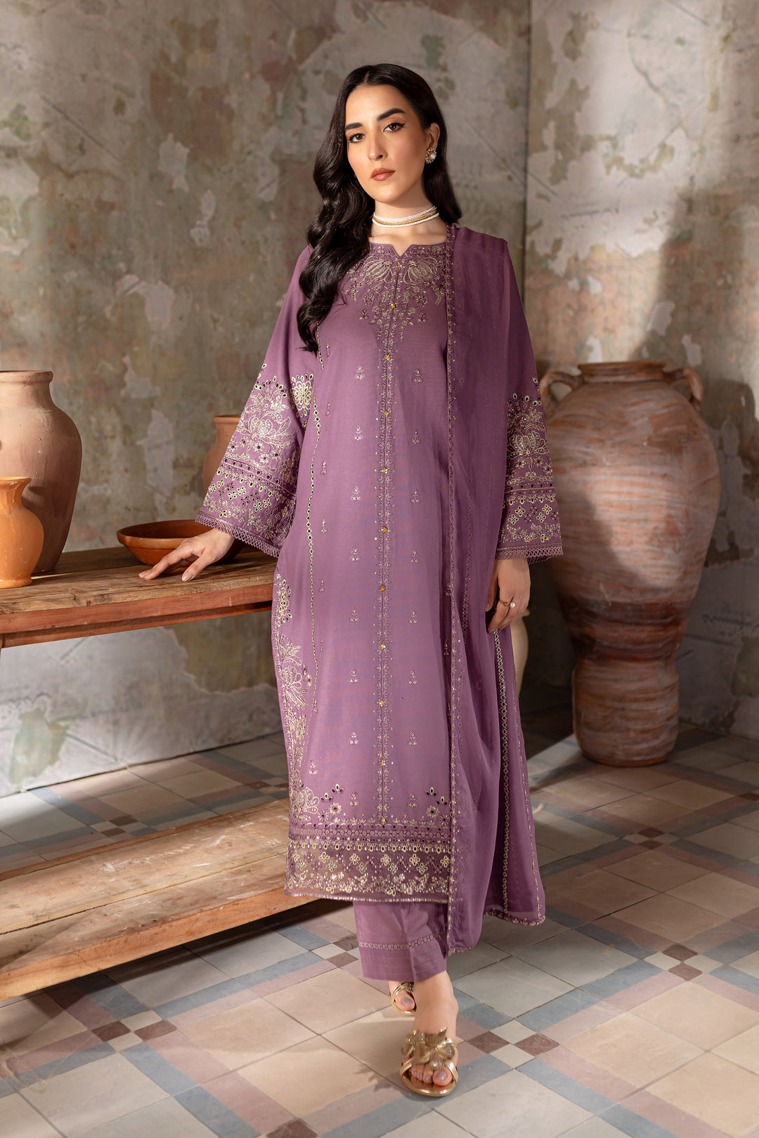 Fasana 3Pc - Embroidered Khaddar Dress - BATIK