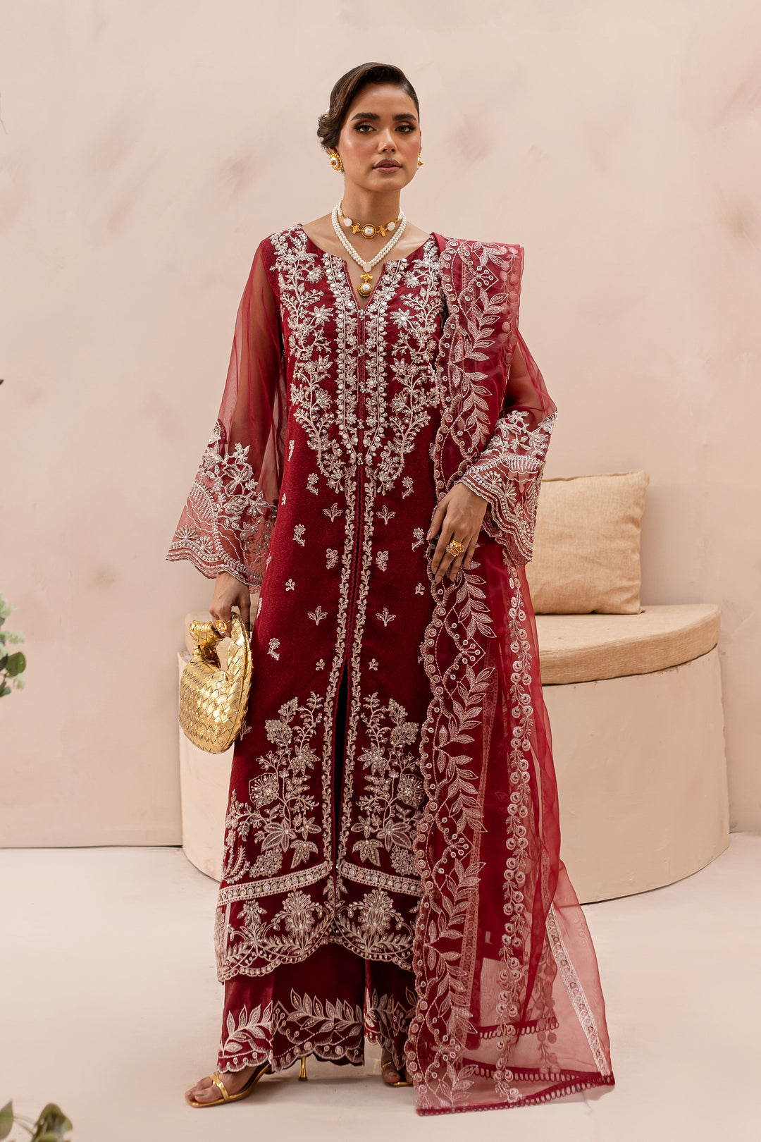 Ruby Rouge 3Pc - Embroidered Luxe PRET - BATIK