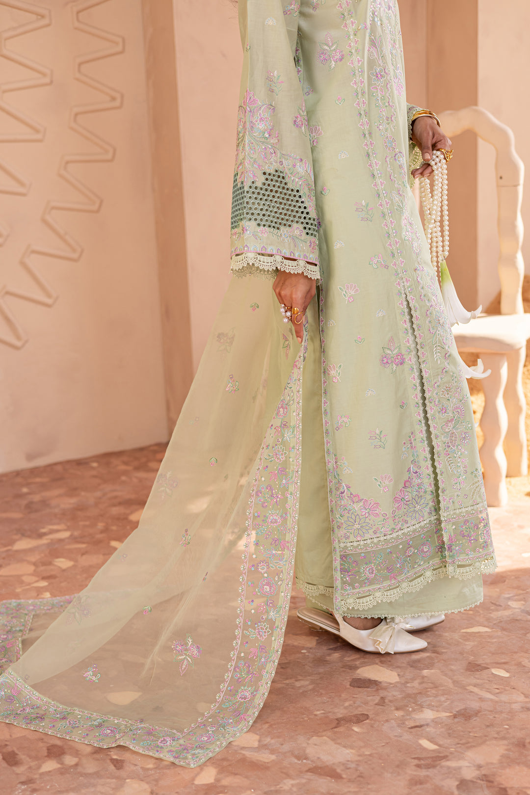 Meeral Green 3Pc - Embroidered Luxe Pret