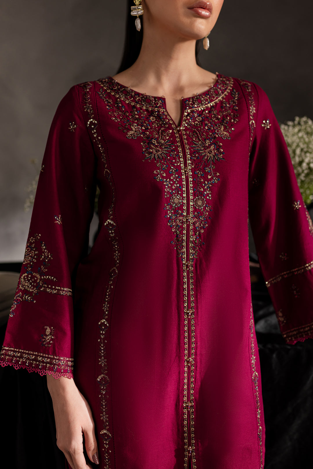 Maroon Rosewood 2Pc - Embroidered Khaddar dress - BATIK