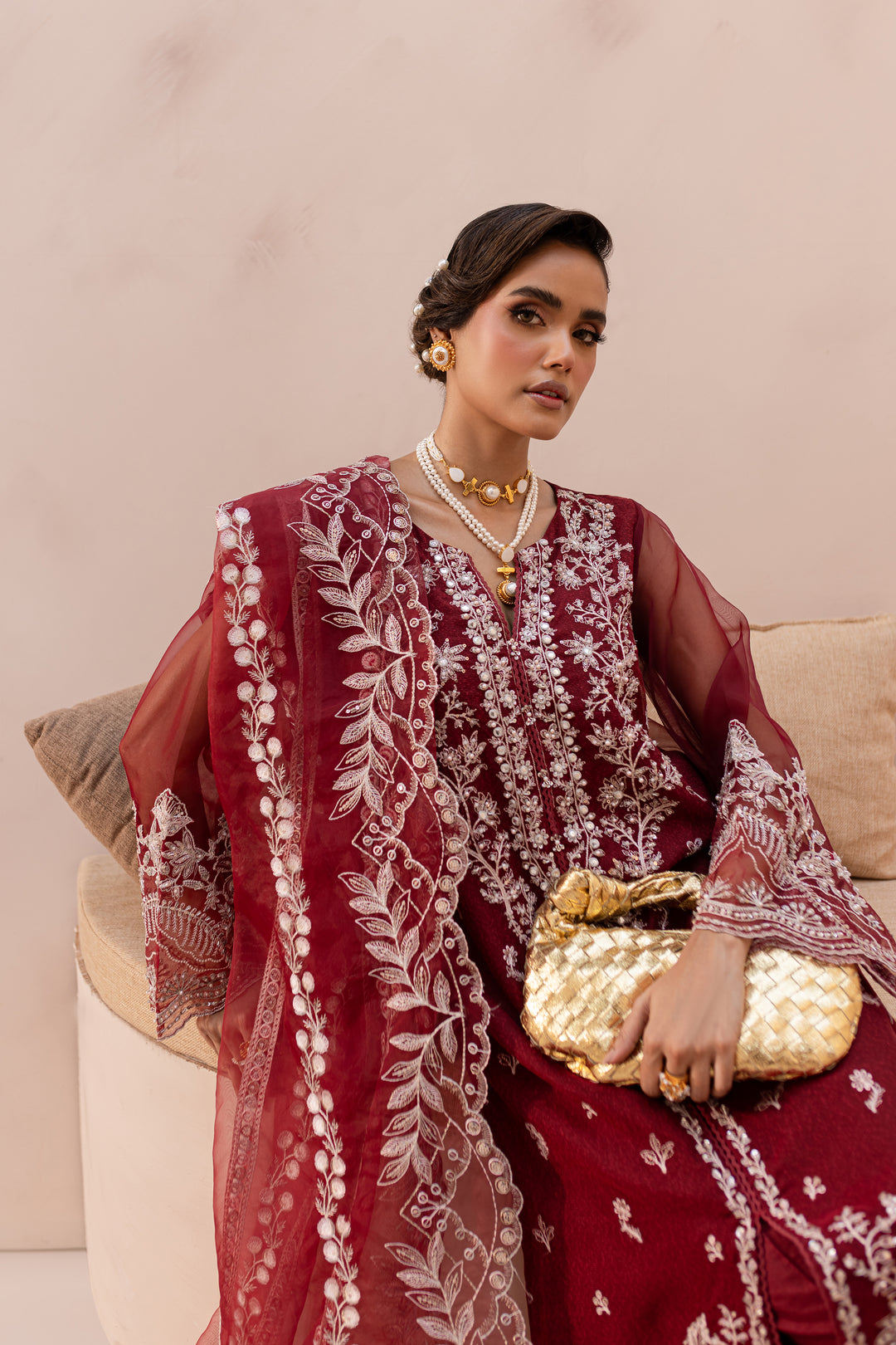 Ruby Rouge 3Pc - Embroidered Luxe PRET - BATIK