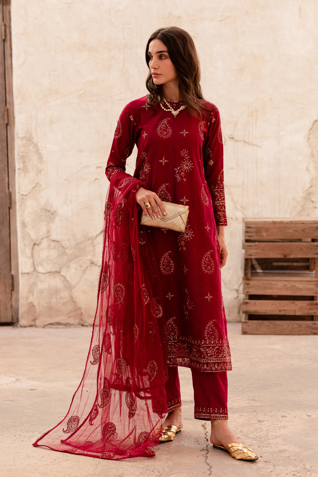 Jasper 3Pc - Embroidered Khaddar Dress - BATIK