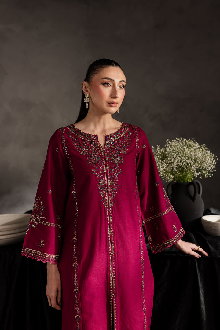 Maroon Rosewood 2Pc - Embroidered Khaddar dress - BATIK