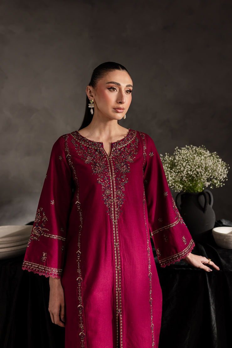 Maroon Rosewood 2Pc - Embroidered Khaddar dress