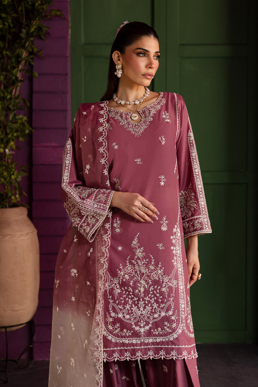 Siara 3Pc - Embroidered Solid Dress - BATIK