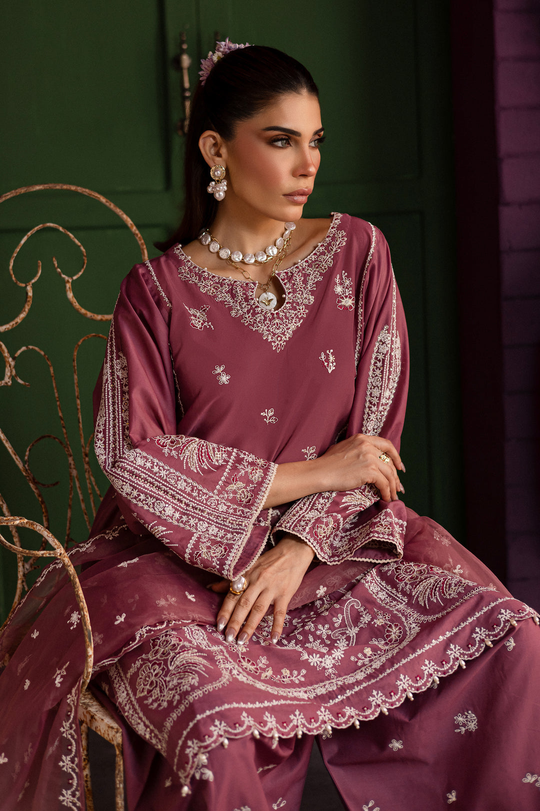 Siara 3Pc - Embroidered Solid Dress - BATIK