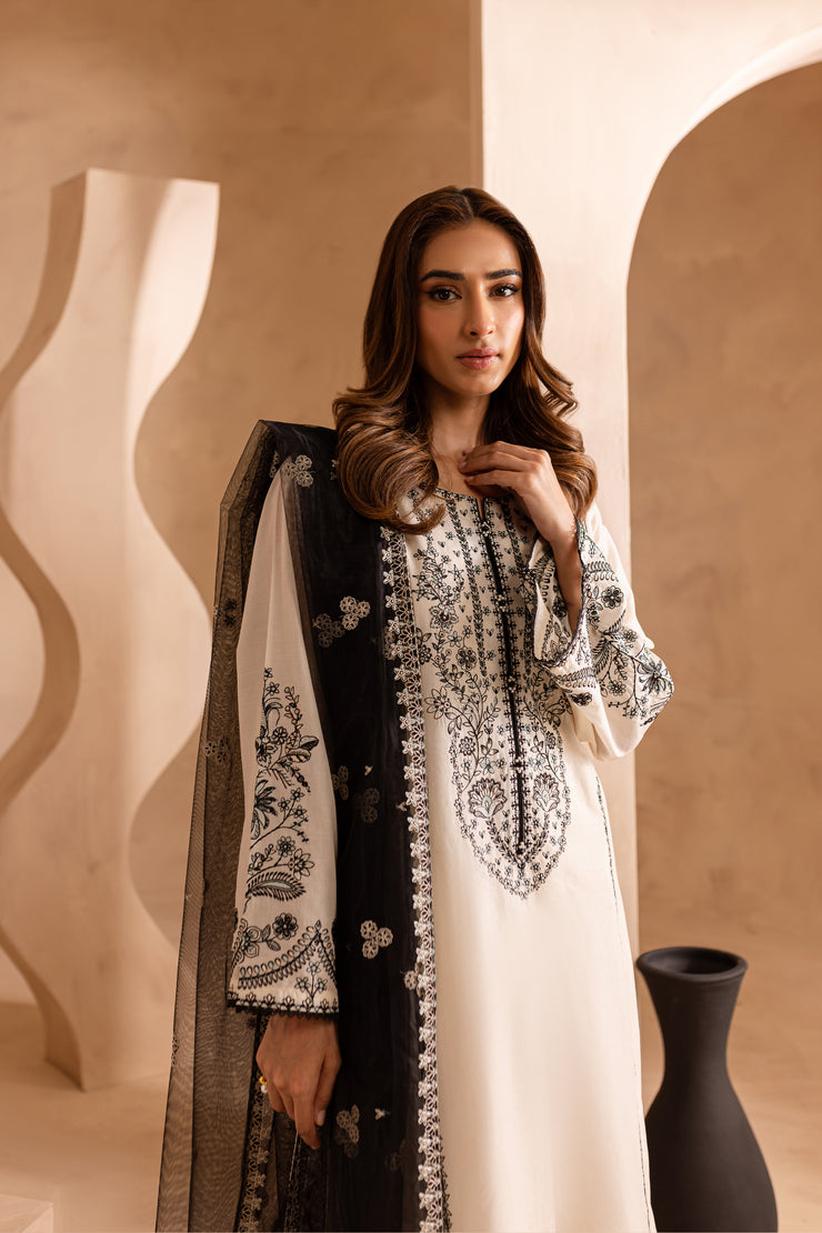 Black White 3Pc - Embroidered Lawn Dress - BATIK