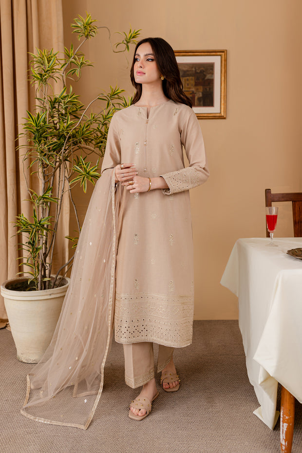Aaira 3Pc - Embroidered Khaddar Dress