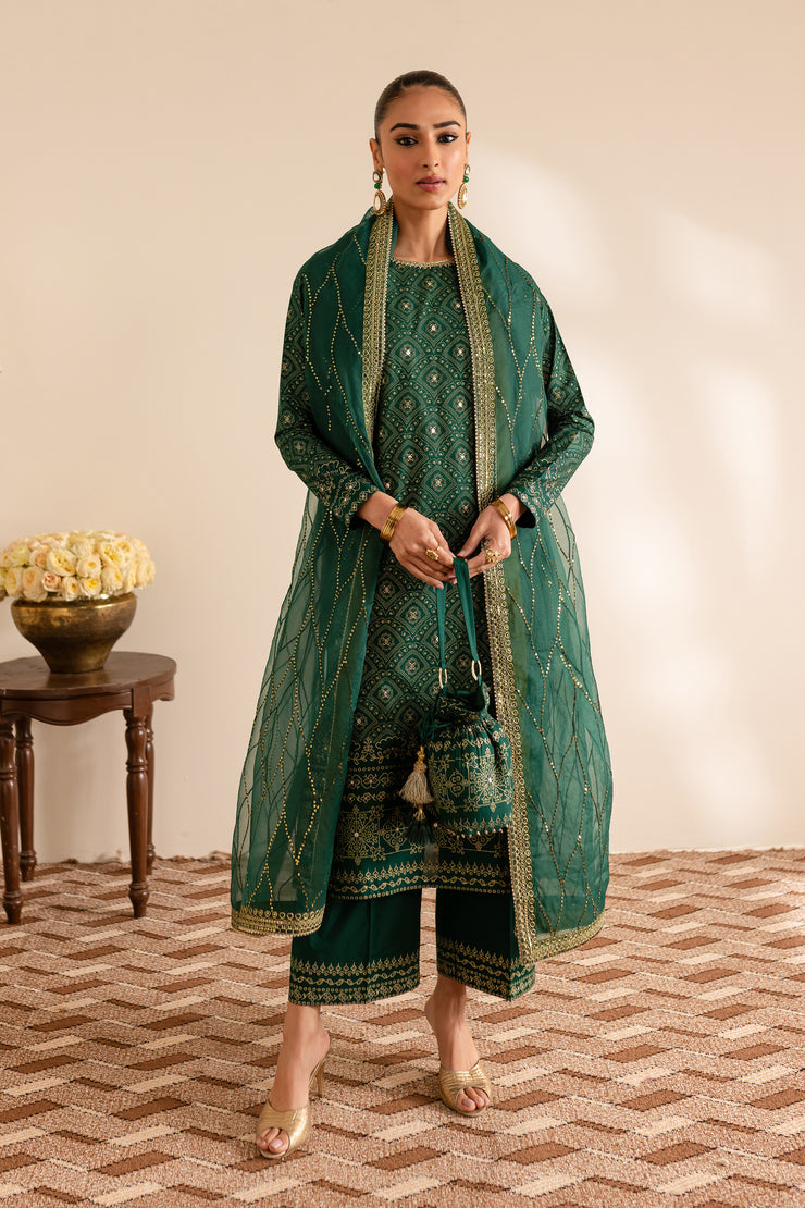 Forest Green 3Pc - Embroidered Luxe Pret