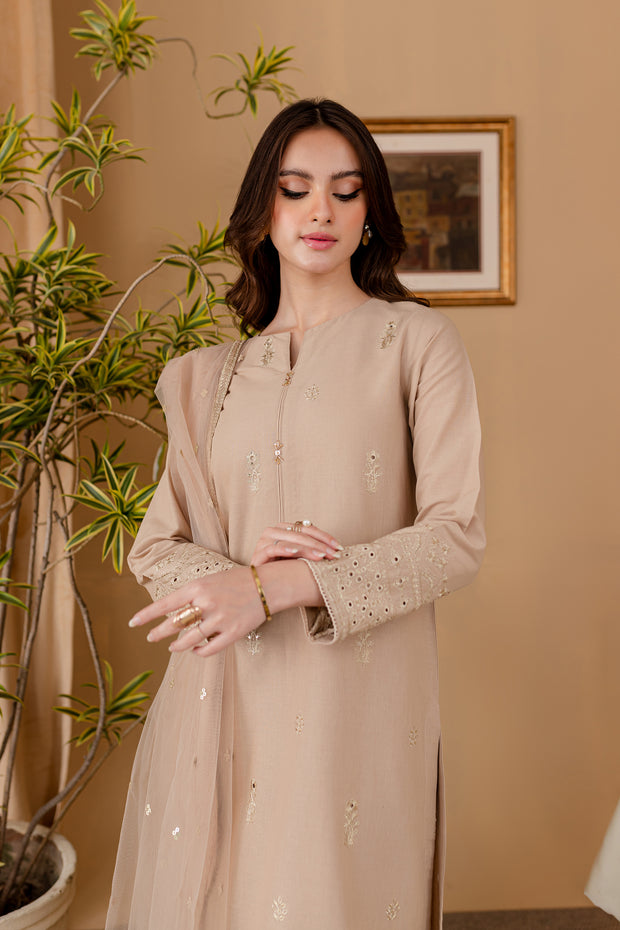 Aaira 3Pc - Embroidered Khaddar Dress