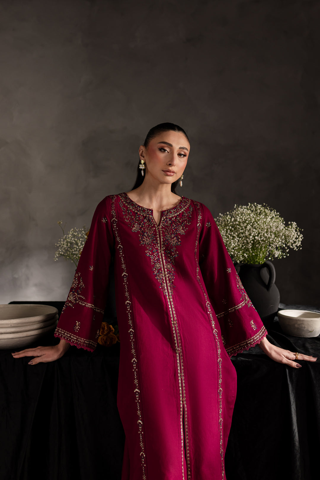 Maroon Rosewood 2Pc - Embroidered Khaddar dress - BATIK