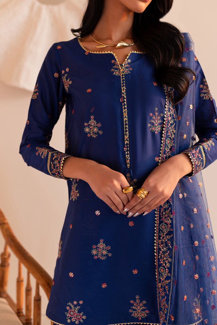 Bluish 3Pc - Embroidered Sharara Pret