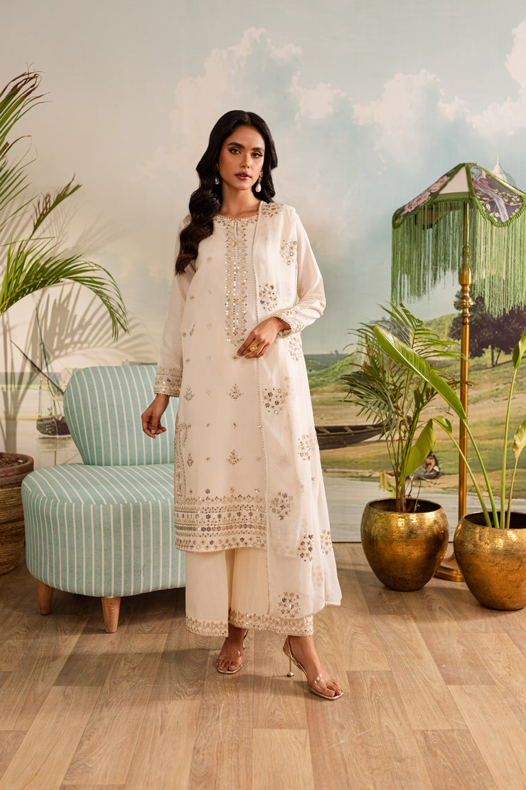 Gold Ash 3Pc - Embroidered Lawn Dress - BATIK