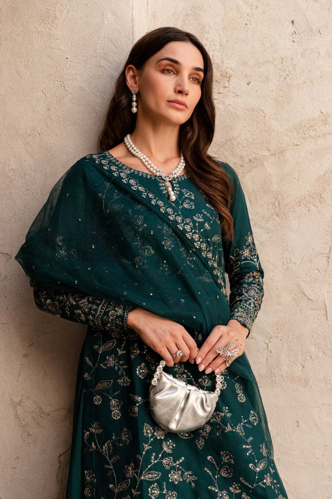 Aura Teal 3Pc - Embroidered Khaddar Dress - BATIK