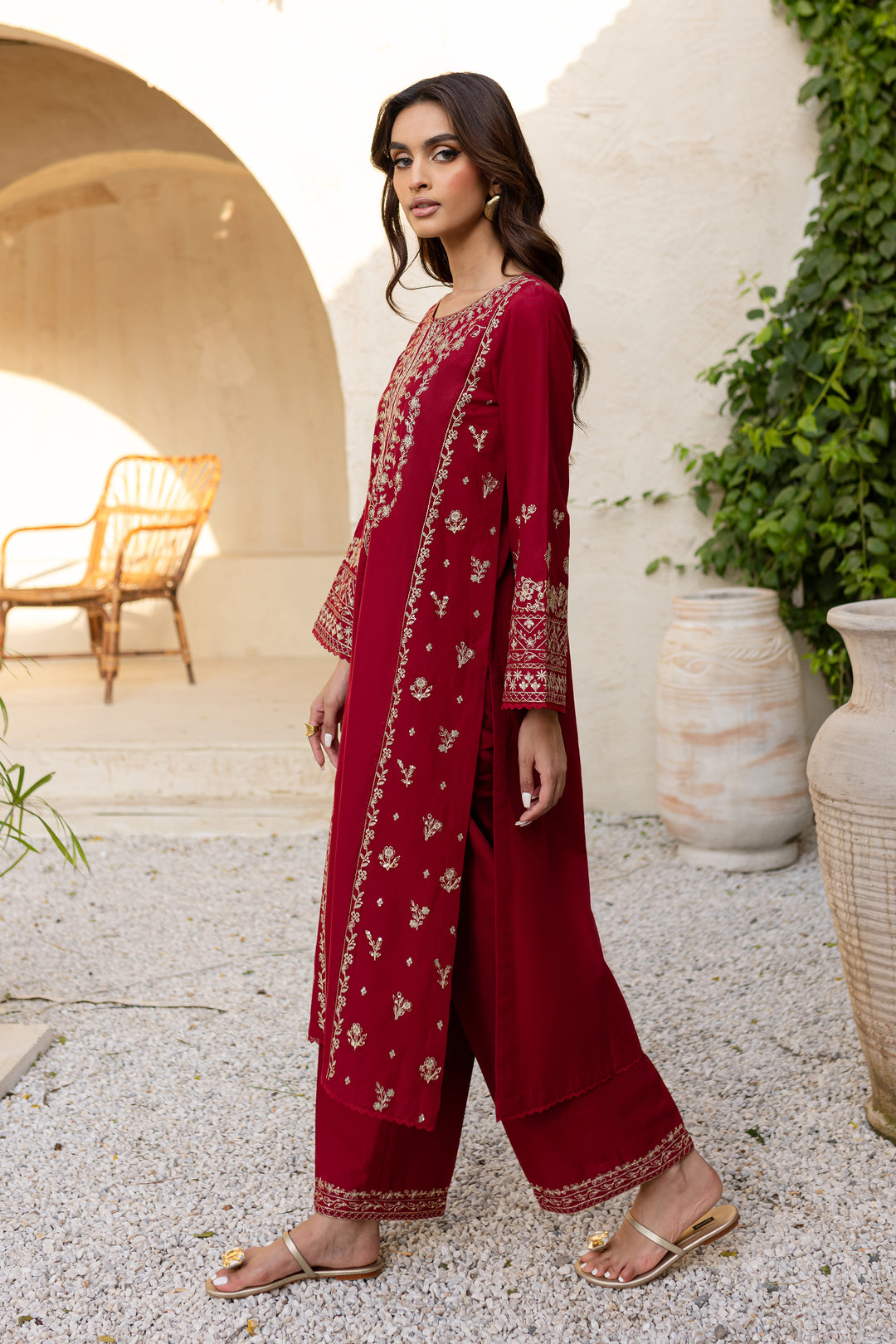 Red Sea 2Pc - Embroidered Khaddar Dress - BATIK