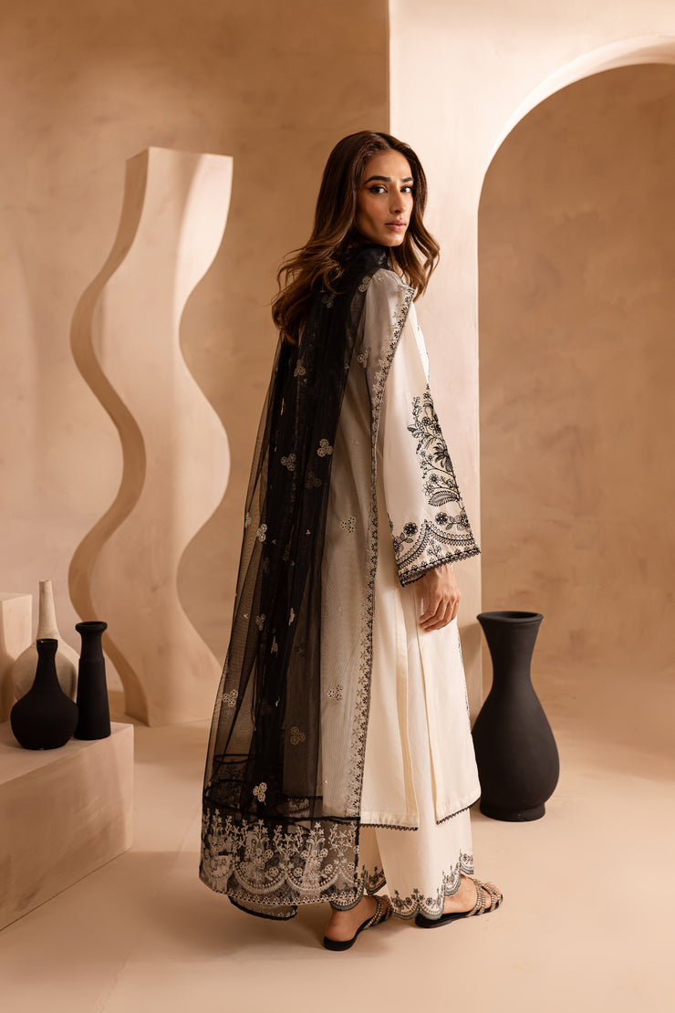 Black White 3Pc - Embroidered Lawn Dress - BATIK