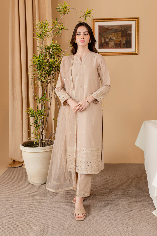 Aaira 3Pc - Embroidered Khaddar Dress