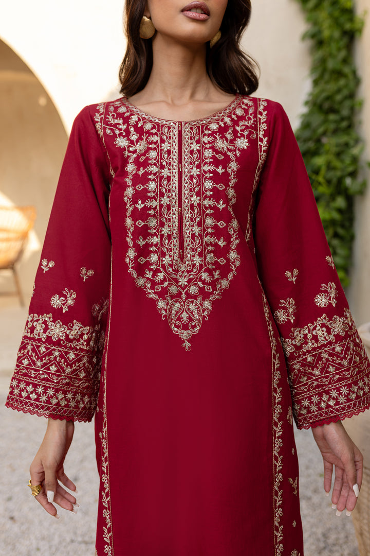 Red Sea 2Pc - Embroidered Khaddar Dress - BATIK