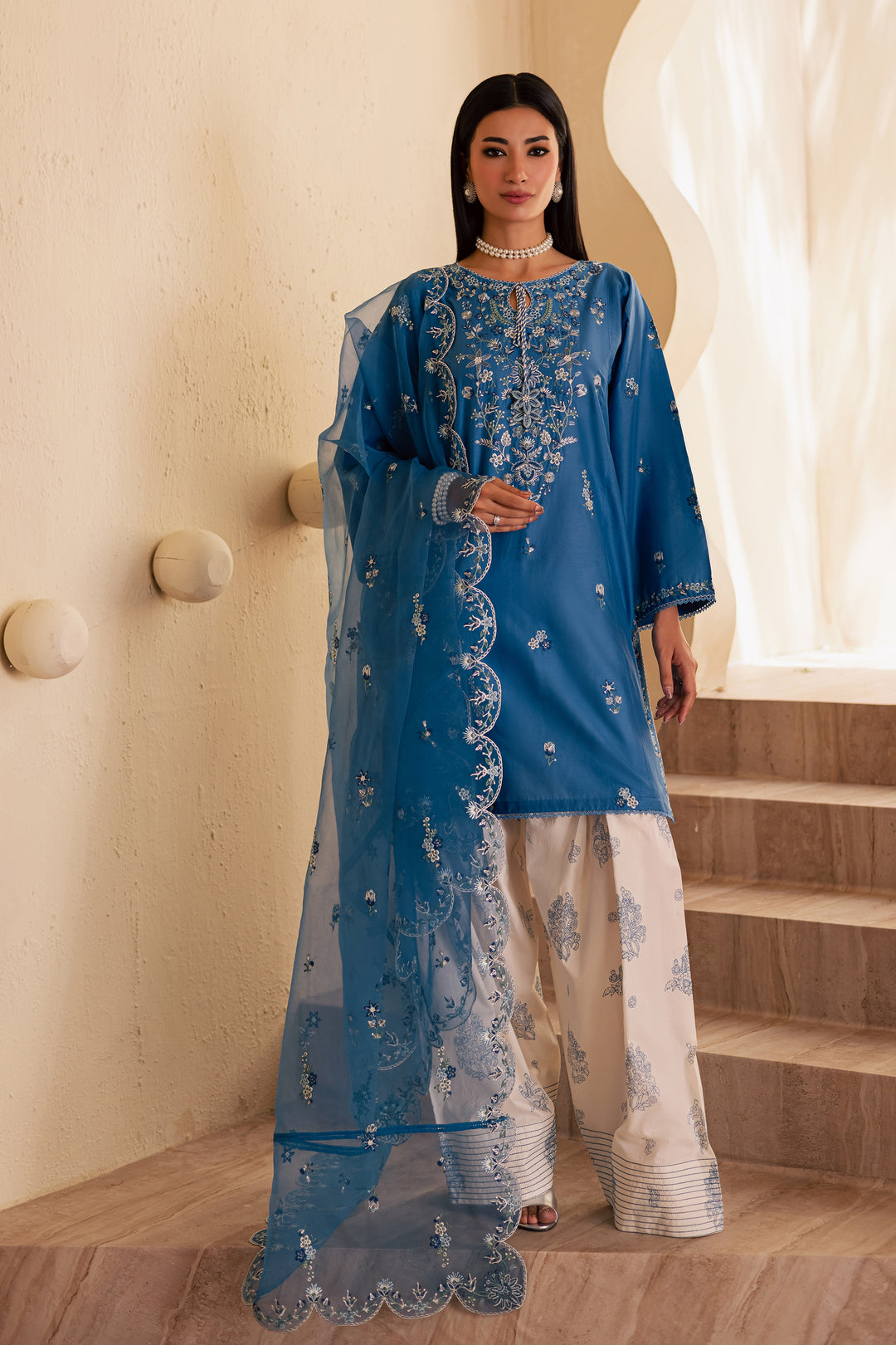 Sea Shore 3Pc - Embroidered Solid Dress - BATIK
