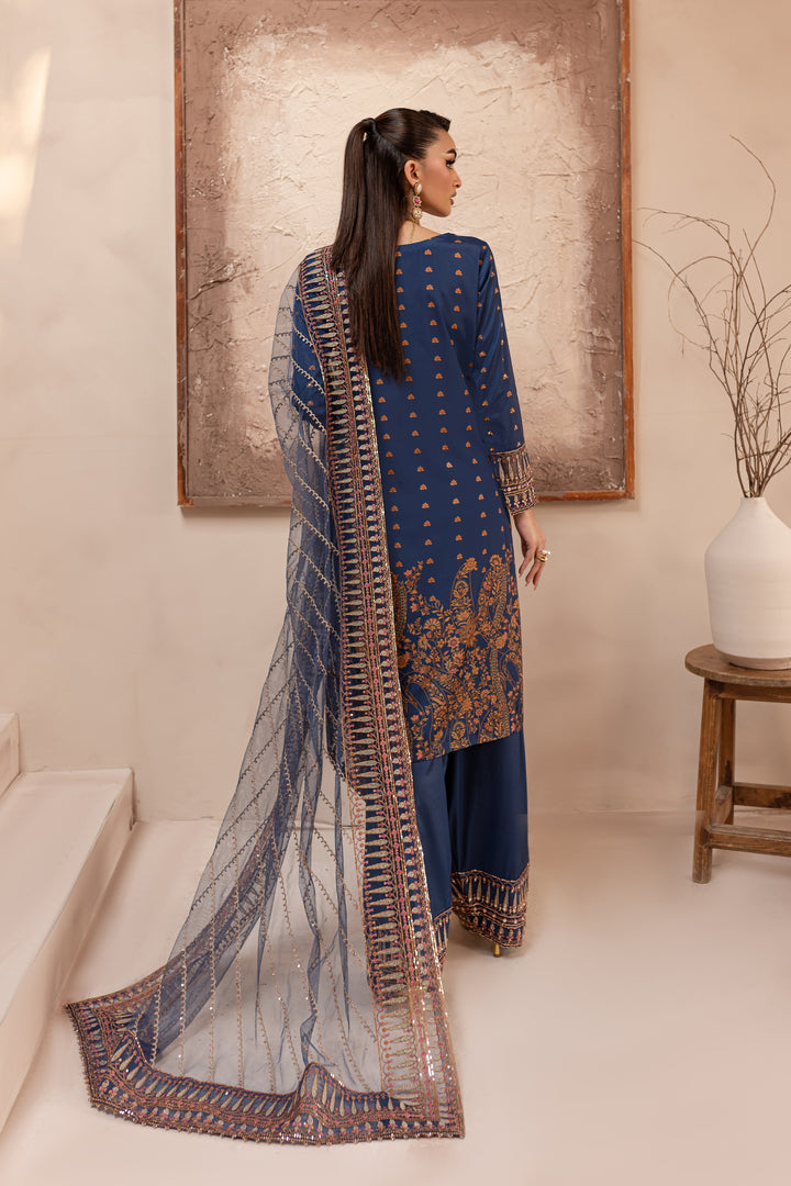 Blue Sapphire 3Pc - Embroidered Luxe PRET - BATIK