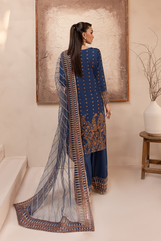 Blue Sapphire 3Pc - Embroidered Luxe PRET