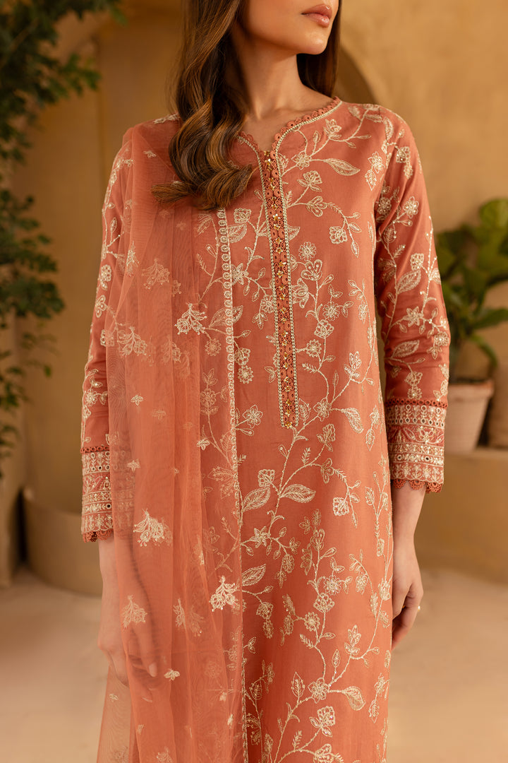 Peach Glam 3Pc - Embroidered Khaddar Dress - BATIK