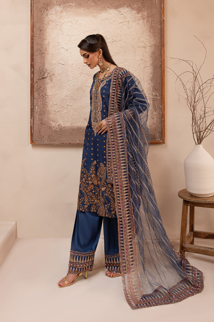 Blue Sapphire 3Pc - Embroidered Luxe PRET - BATIK