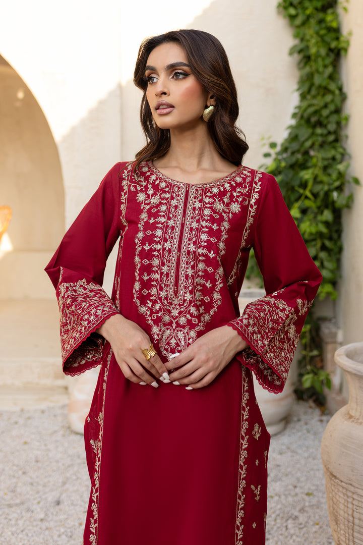 Red Sea 2Pc - Embroidered Khaddar Dress - BATIK