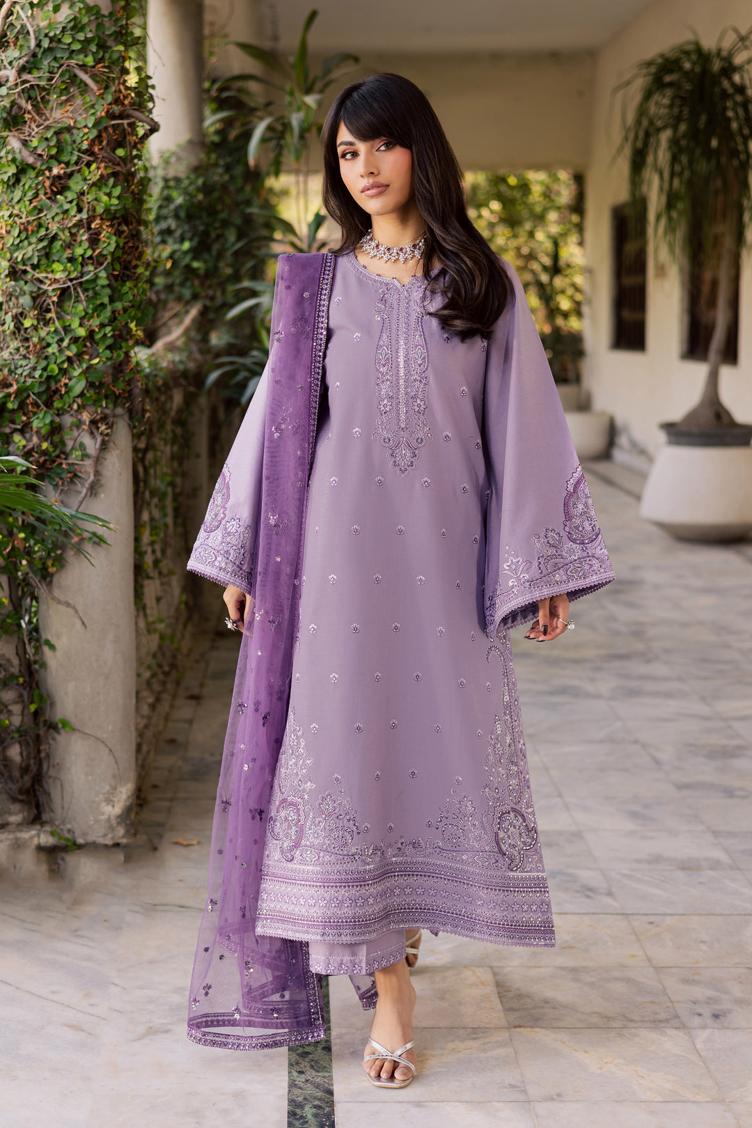 Lilac Hiba 3Pc - Embroidered Khaddar Dress