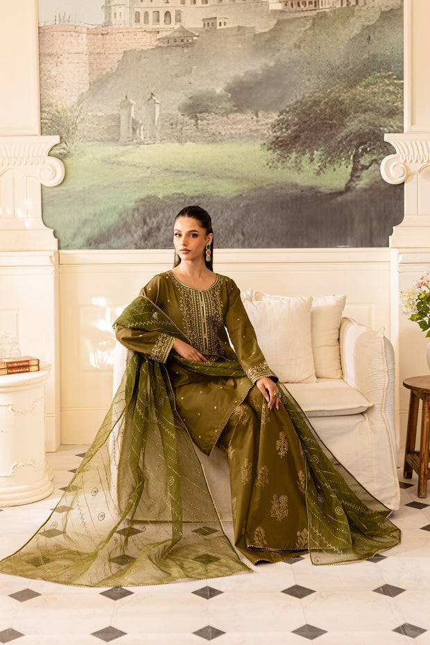 Green Gold 3Pc - Embroidered Lawn Dress - BATIK