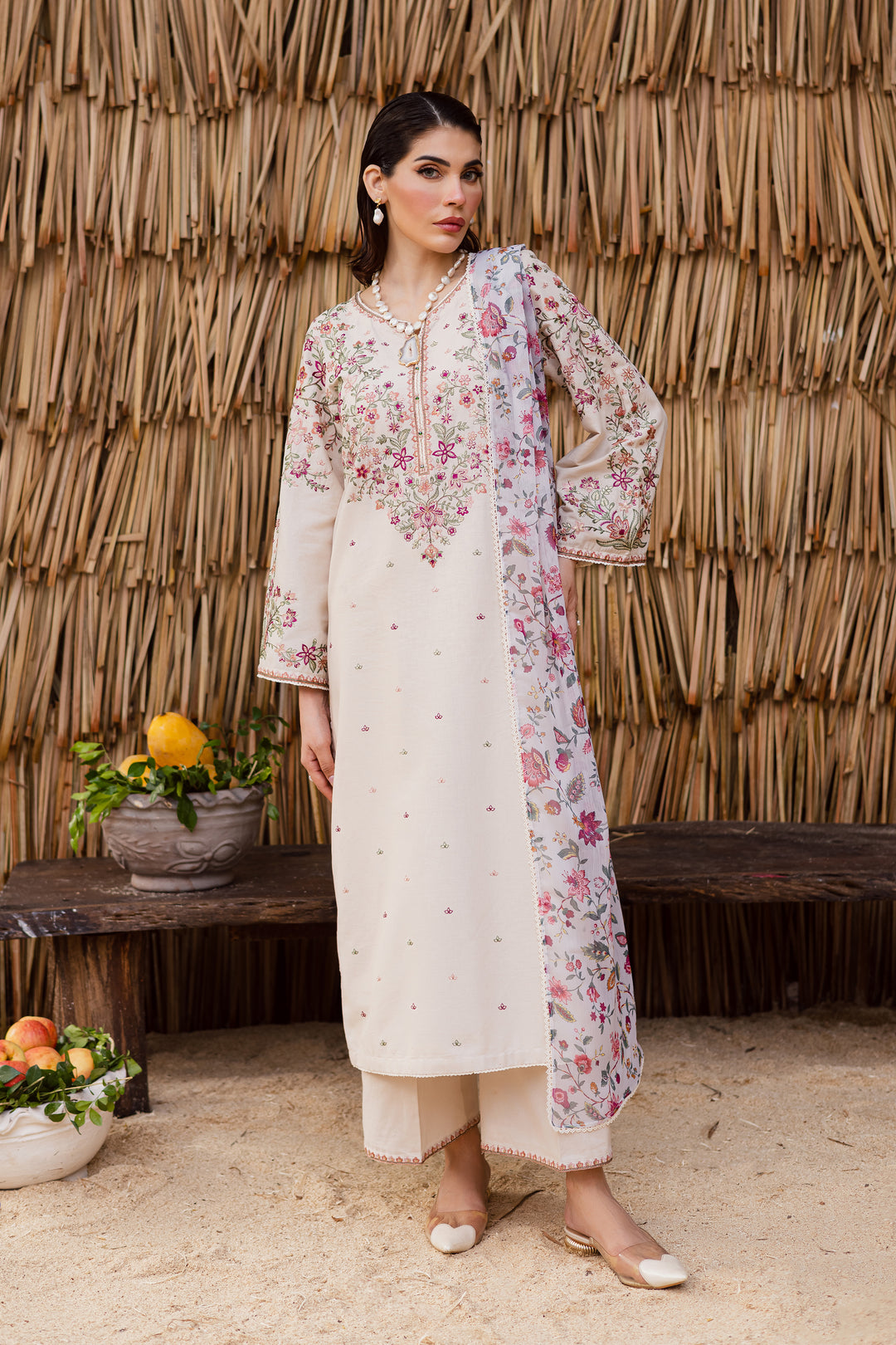 Dream Garden 3Pc - Embroidered Khaddar Dress