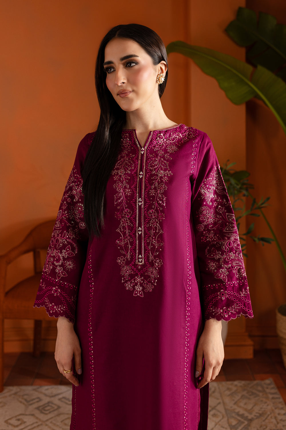 Magenta Luna 2Pc - Embroidered Khaddar Dress - BATIK