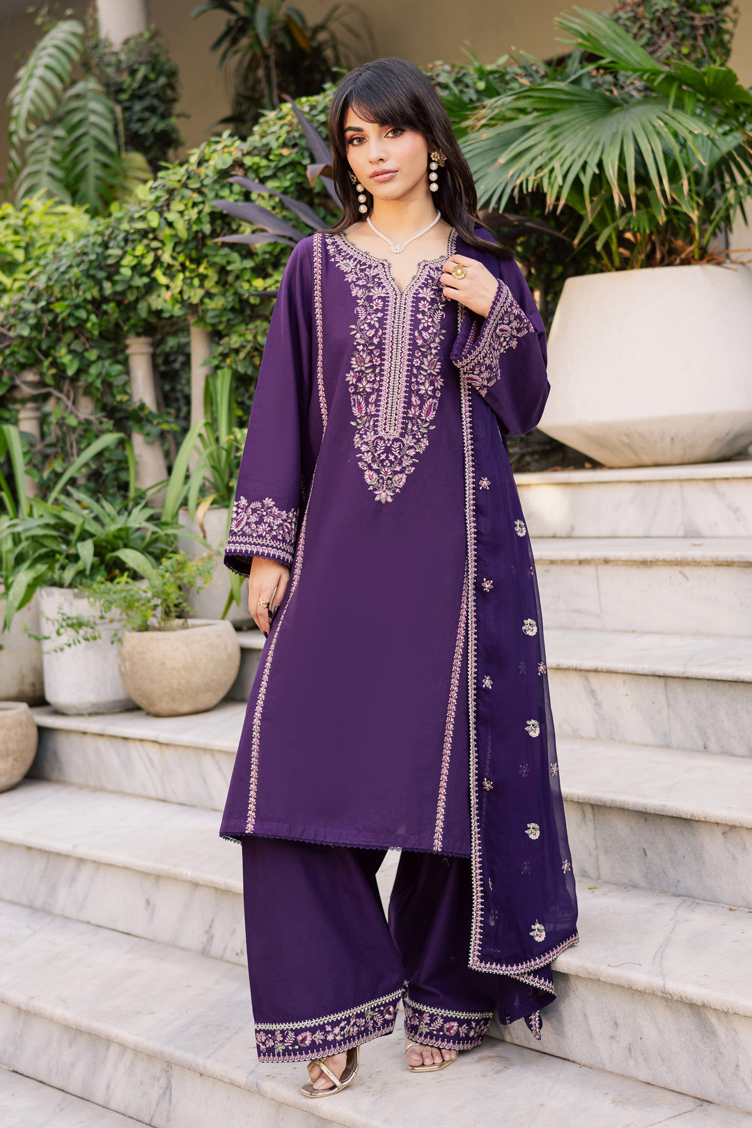 Sigal 3Pc - Embroidered Khaddar Dress