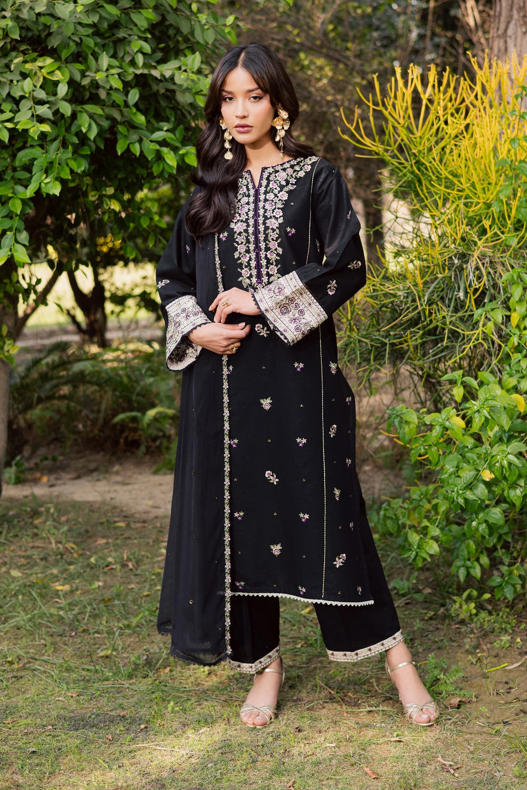 Night Bloom 3Pc - Embroidered Khaddar Dress