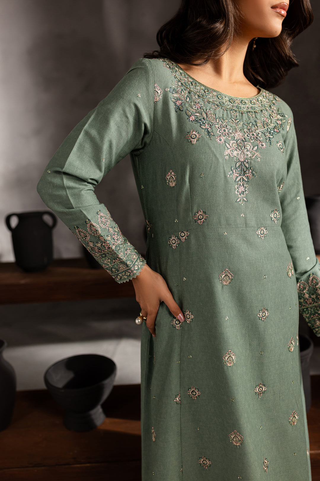 Robin 2Pc - Embroidered Karandi dress - BATIK