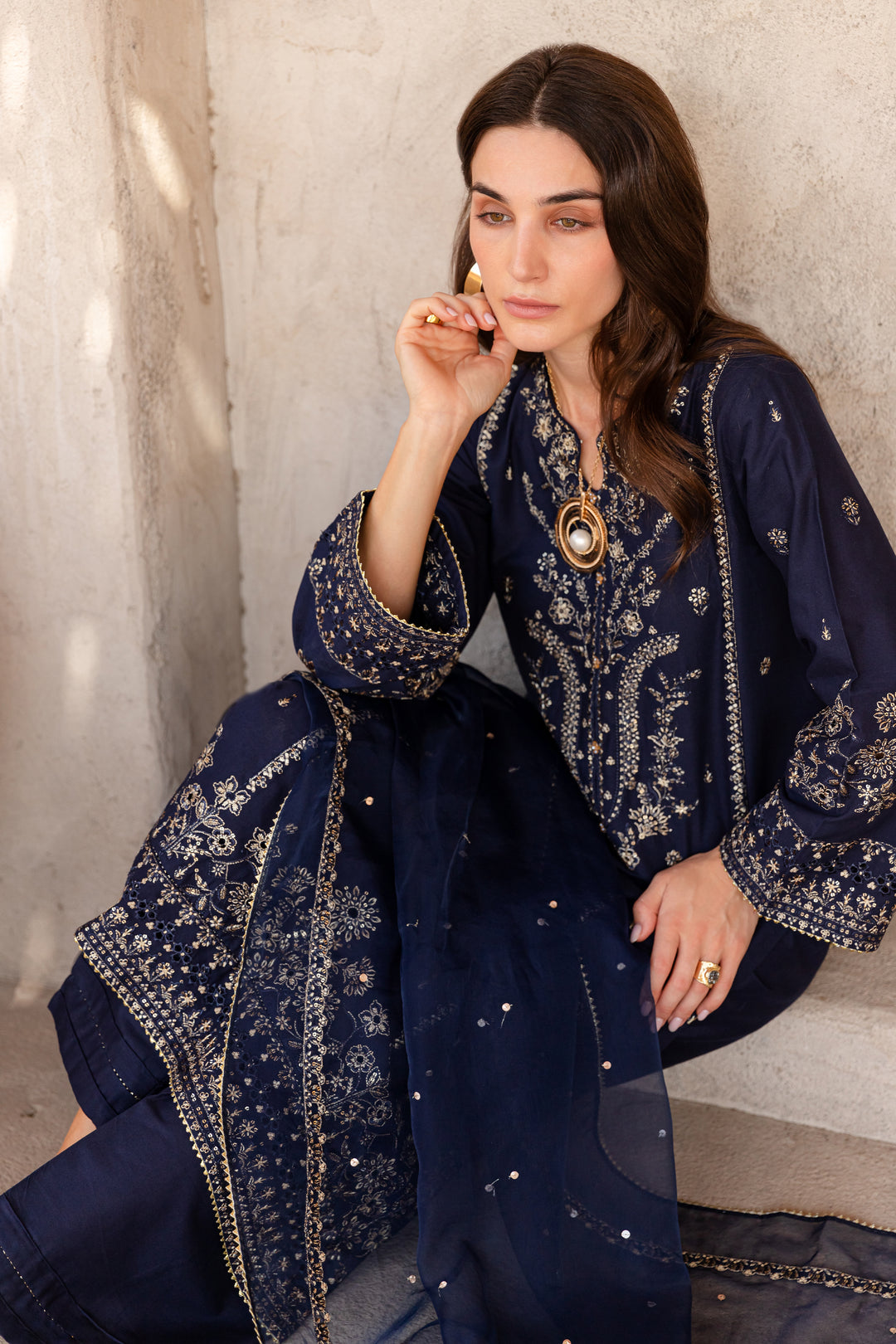 Fidos 3Pc - Embroidered Khaddar Dress - BATIK