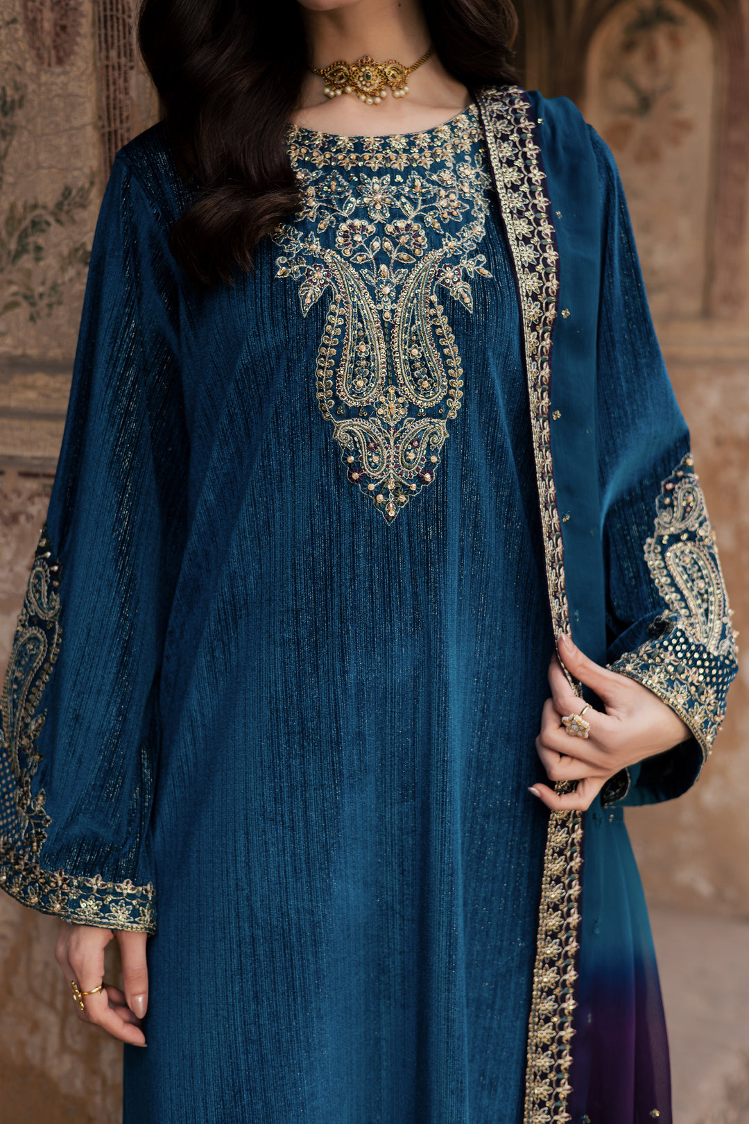 Gold Wine 3Pc - Velvet Formal Dress