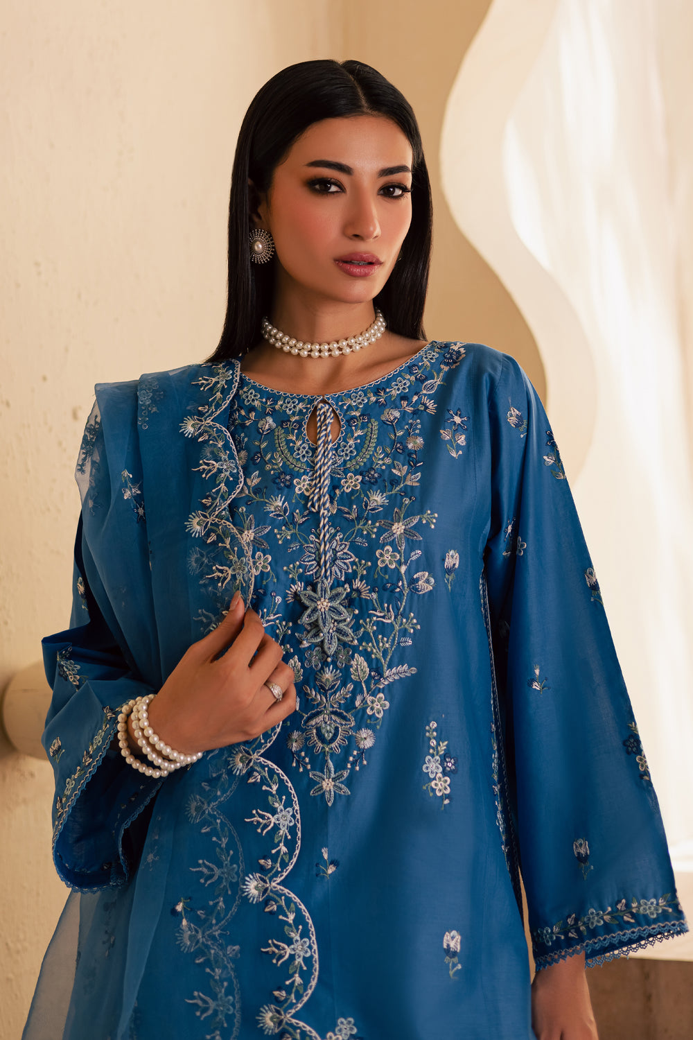 Sea Shore 3Pc - Embroidered Solid Dress - BATIK