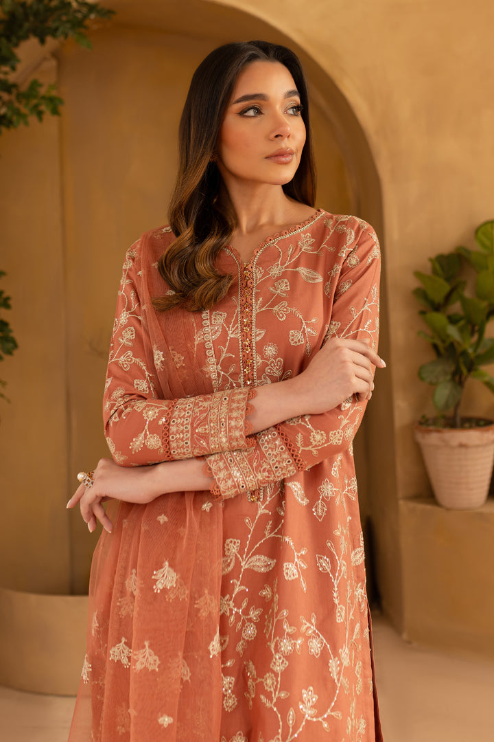 Peach Glam 3Pc - Embroidered Khaddar Dress - BATIK