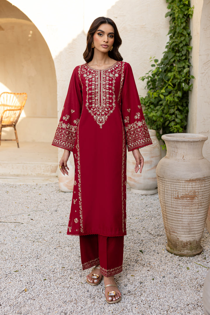 Red Sea 2Pc - Embroidered Khaddar Dress - BATIK